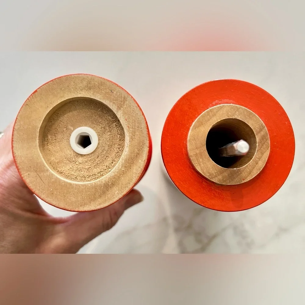 Large Upcycled Wood Salt/ Pepper Grinder/Mill Orange Gold Leaf Tall Hand Painted
